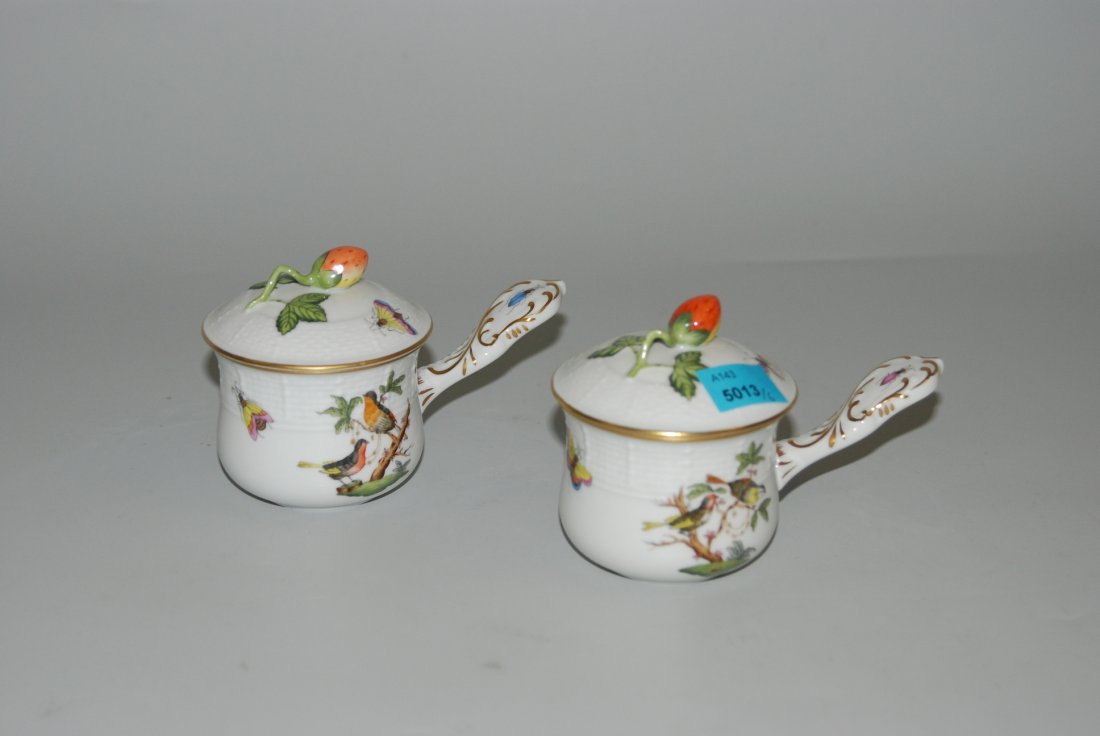 6 Deckeltöpfchen, Herend Nach 1945. Porzellan, Osier, (1 of 1)