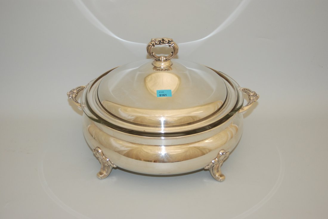 Grosse Legumiere 20.Jh. Versilbert. Rundform mit Henkel (1 of 1)