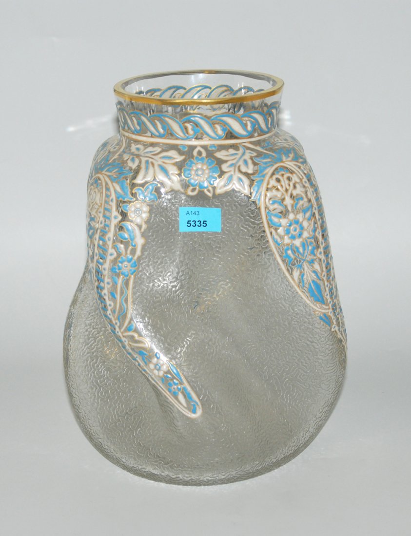 Vase Um 1900. Farbloses, polychrom bemaltes Glas. (1 of 1)