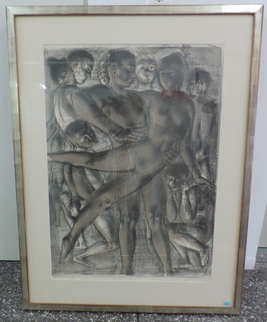 Erni, Hans (Luzern 1909–2015 Luzern) Tänzer.: Erni, Hans (Luzern 1909–2015 Luzern) Tänzer. Farblithographie. épreuve d'artiste. Unten rechts signiert. Lichtmass 87x62 cm. Gerahmt.