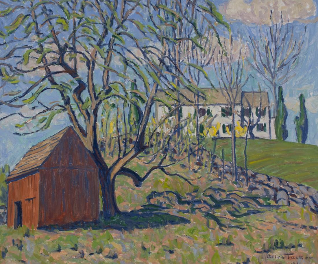 Allen Tucker: Allen Tucker Am. 1866–1939 The April House Signed and dated "Allen Tucker, 1931" l.r. Oil on canvas 30 1/8 x 36 in. 76.5 x 91.4 cm Provenance: Grand Central Galleries label verso Provenance: ***DOUB