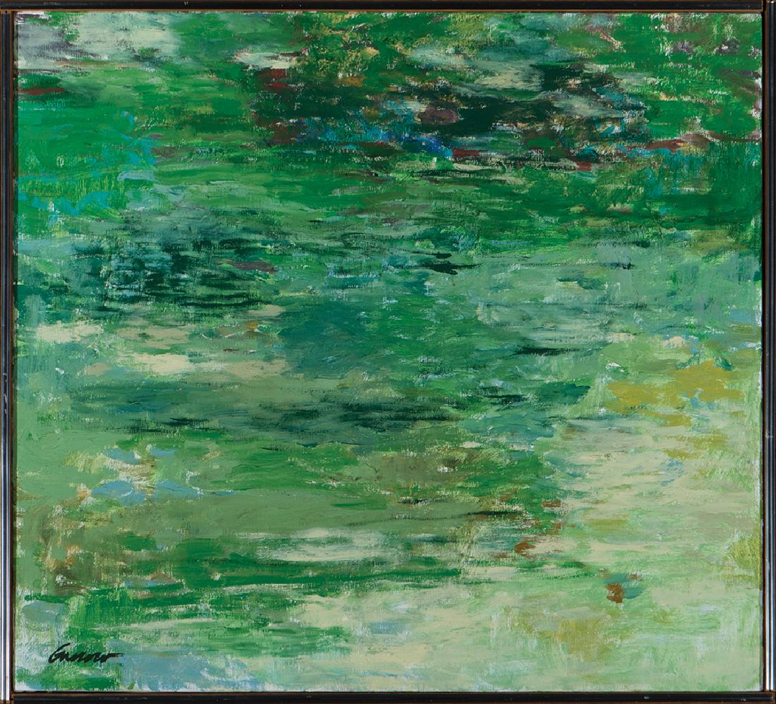 Alan Gussow, Light on the Lawn: Alan Gussow, Am. 1931-1997, "Light on the Lawn", Oil on Canvas, 20" x 22" Actual, 20.25" x 22.25" Framed.