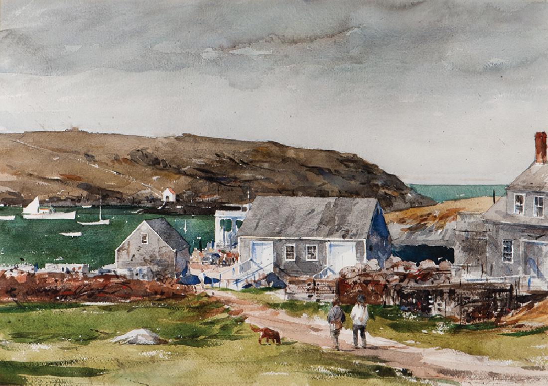 John Swan, Monhegan Island: John Swan, Am. 1948, Monhegan Island, Watercolor on Paper, 19.75" x 27.5" Sight, 30" x 37.5" Framed.