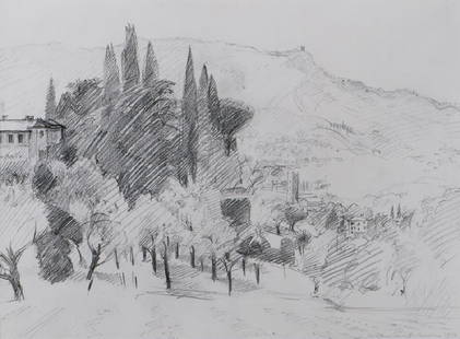 Rackstraw Downes, Camaiore: Rackstraw Downes, Am. (b) 1939, "Camaiore" 1974, Pencil Drawing, 15.5" x 11.5" Actual.