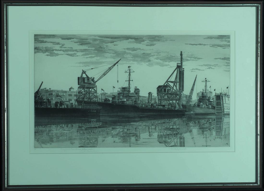 John Taylor Arms Am. 1887Ð1953 Destroyers in Wet Basin: John Taylor Arms Am. 1887Ð1953 Destroyers in Wet Basin (USS Radnor, USS Quick, USS Mervine), 1943 Inscribed and signed "To my friend, I