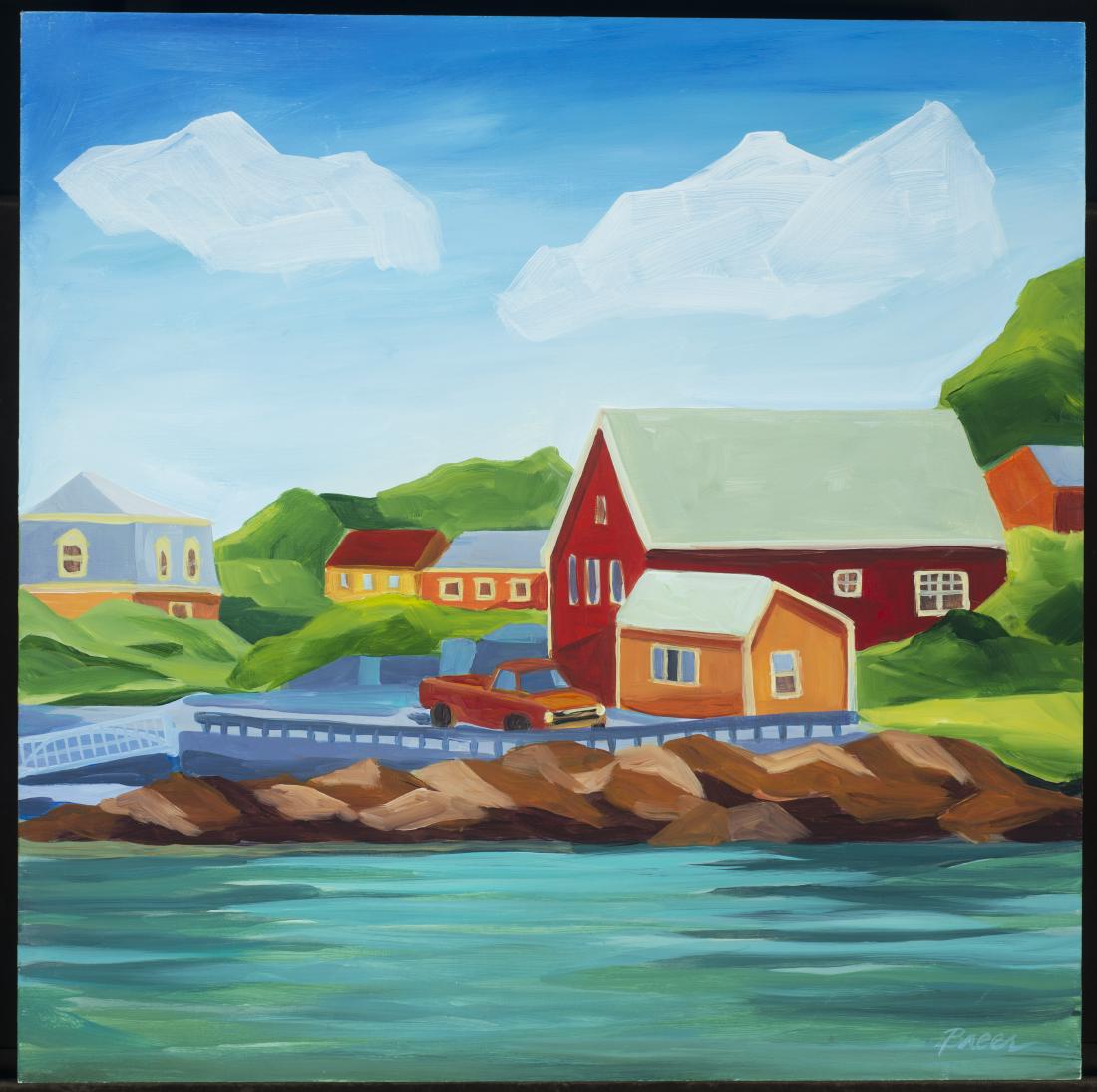 Catherine Breer, "Stonington Harbor", Oil on board.: Catherine Breer, "Stonington Harbor", Oil on board. Framed., 24" x 24"