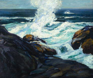 Abraham Bogdanove, Eur. 1887 - 1946, Seascape: Abraham Bogdanove Eur. 1887 - 1946 Seascape Oil on CanvasSigned l.r 20" x 24" Actual, 24.5" x 28.5" Framed