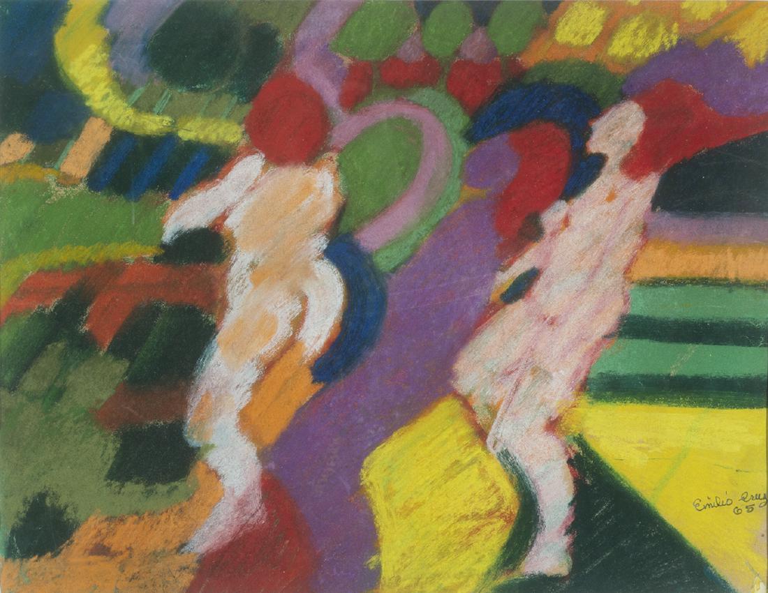 Emilio Cruz, Am. 1938-2004, Abstract with: Emilio CruzAm. 1938-2004Abstract with FiguresPastel on PaperSigned and Dated lrc. From ex. Collection of Noted Art Historian Meyer Schapiro. 17" x 19.25" Framed