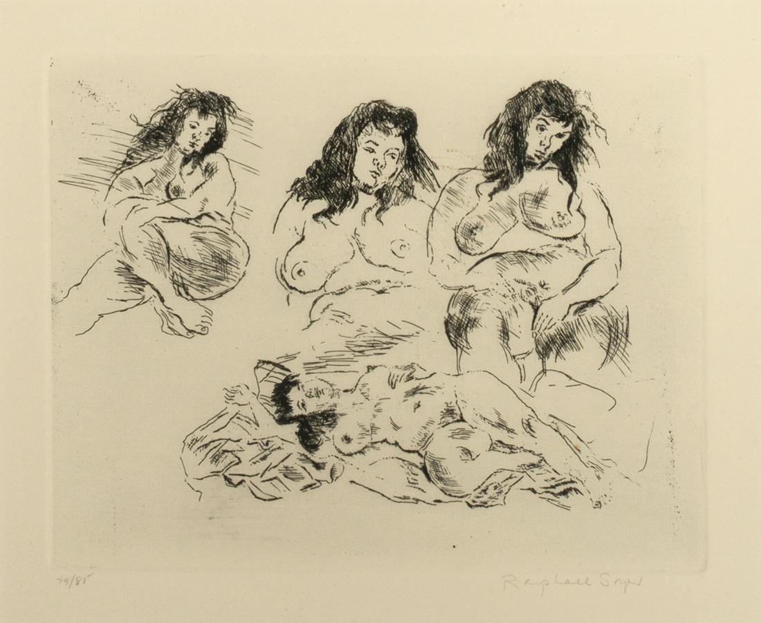 Raphael Soyer. Group lot: 1) "Four Women" 2) "Woman": Raphael Soyer, Am. 1899-1987, Group lot: 1) "Four Women" 2) "Woman" 3) "Sing a Song of Friendship", lithographs on paper, framed under