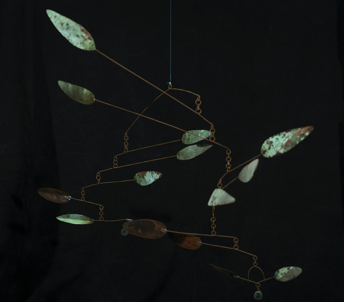 Attr. to Edward G. Lutjens. Untitled copper and: Attr. to Edward G. Lutjens, Untitled, copper and crystal mobile, 29" tall