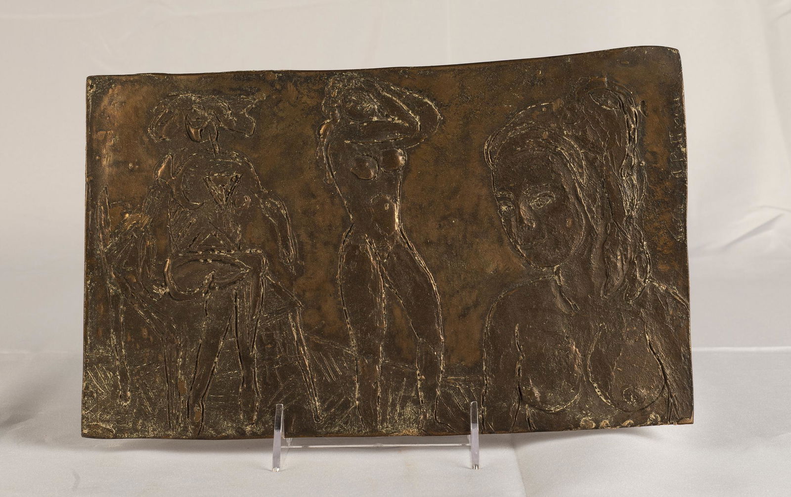 Abbott Pattison. "Katie" casting and sculpture on: Abbott Pattison, Am. 1916-1999, "Katie", casting and sculpture on copper colored metal, 7" height x 11.5" width