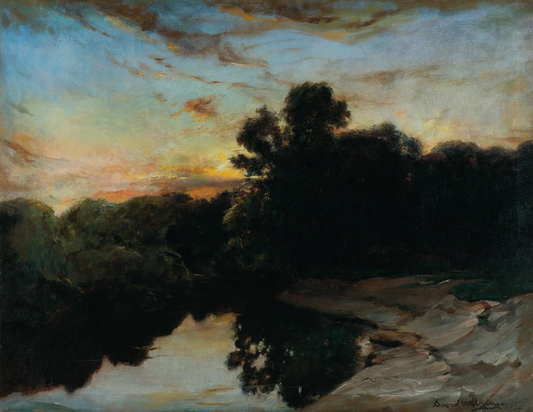 David Birdsey Walkley, Sunset Landscape, 1924: David Birdsey Walkley Am. 1848-1934 Sunset Landscape, 1924 Oil on canvas Signature and date l.r. 27.5" x 35.75" actual, 34.75" x 42.75" framed Private Collection Connecticut