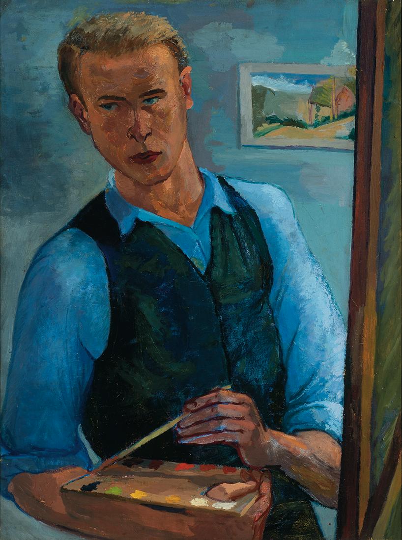 Michael Loew, "Self Portrait" 1931: Michael Loew Am. 1907-1985 "Self Portrait" 1931 Oil on canvas Signature, title and date on verso 28" x 21" actual, 34.25" x 27.25" framed Private Collection Massachussetts