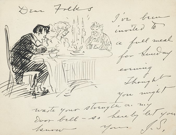 John Sloan, Postcard to Robert Henri: John Sloan Am. 1871-1951 Postcard to Robert Henri Ink on paper, framed between glass Addressed to Robert Henri, initials "J.S." verso 4.5" x 6" sight, 9.5" x 11.5" framed Estate of Donald Brenwasser,