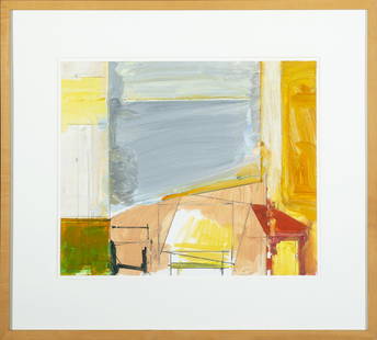 George Lloyd, Abstract(Interior with Tables): George Lloyd Am. b. 1945 Abstract (Interior with Tables) Acrylic and graphite, framed under glass Signature l.r. 14" x 17" sight, 22" x 25" framed Private Collection Maine