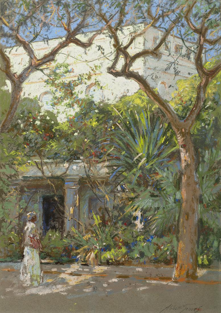 Abbott Fuller Graves (Am. 1859-1936) - Woman: Abbott Fuller GravesAm. 1859-1936Woman Walking along a Beach, c. 1909Pastel on colored paper, framed under glassSigned in pencil l.r. 13.5" x 9.5" sight, 23.5" x 19.5" framedProvenance: Private Collec