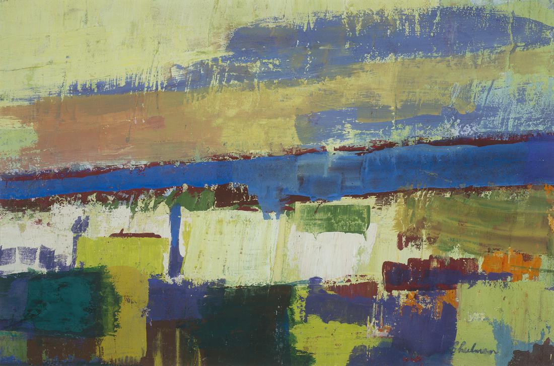 Morris Shulman (Am. 1912- 1978) - Abstract with: Morris ShulmanAm. 1912- 1978Abstract with Green, Purple, and YellowGouache on paper, framed under glassSigned l.r. 13" x 19" sight, 21 1/4" x 27 1/4" framedProvenance: Private Collection Massachusetts