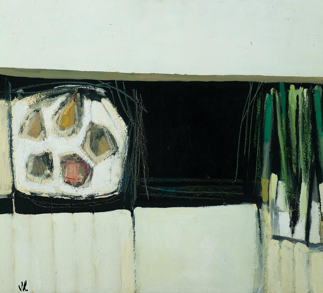 John Louis Laurent (Am. 1921-2005) - Oysters and: John Louis LaurentAm. 1921-2005Oysters and LeeksOil on boardInitialed l.l. 18" x 20" actual, 21" x 23" framedProvenance: Aquired from the Artist's "Grotto Gallery", Selma Koss Holtz, Waban, MA, Privat