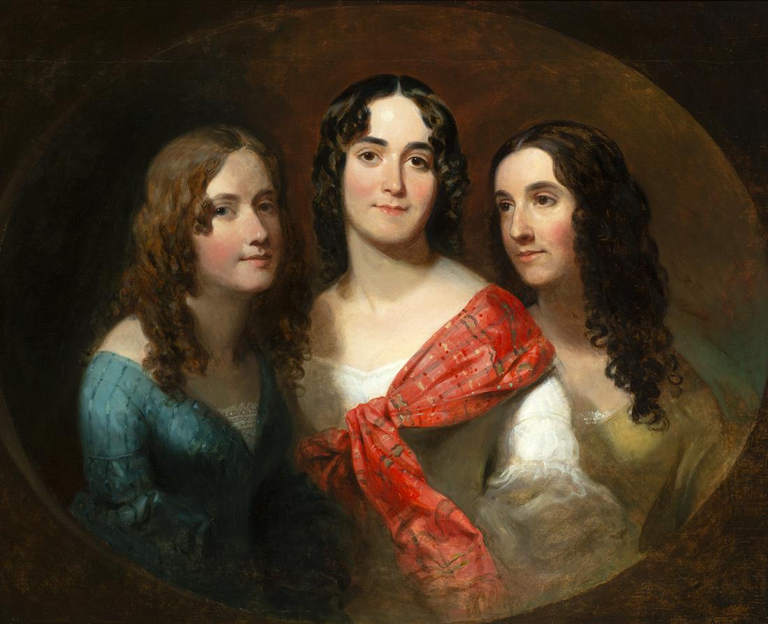 Thomas Sully (Br./Am.1783-1872) - Portrait of: Thomas SullyBr./Am.1783-1872Portrait of Three Sisters, 1844Oil on canvasLabel "The Misses Coleman, Margaret, Isabella and Julia. March 6, 1844" on verso 30" x 36" actual, 34" x 41" framedProvenance: P