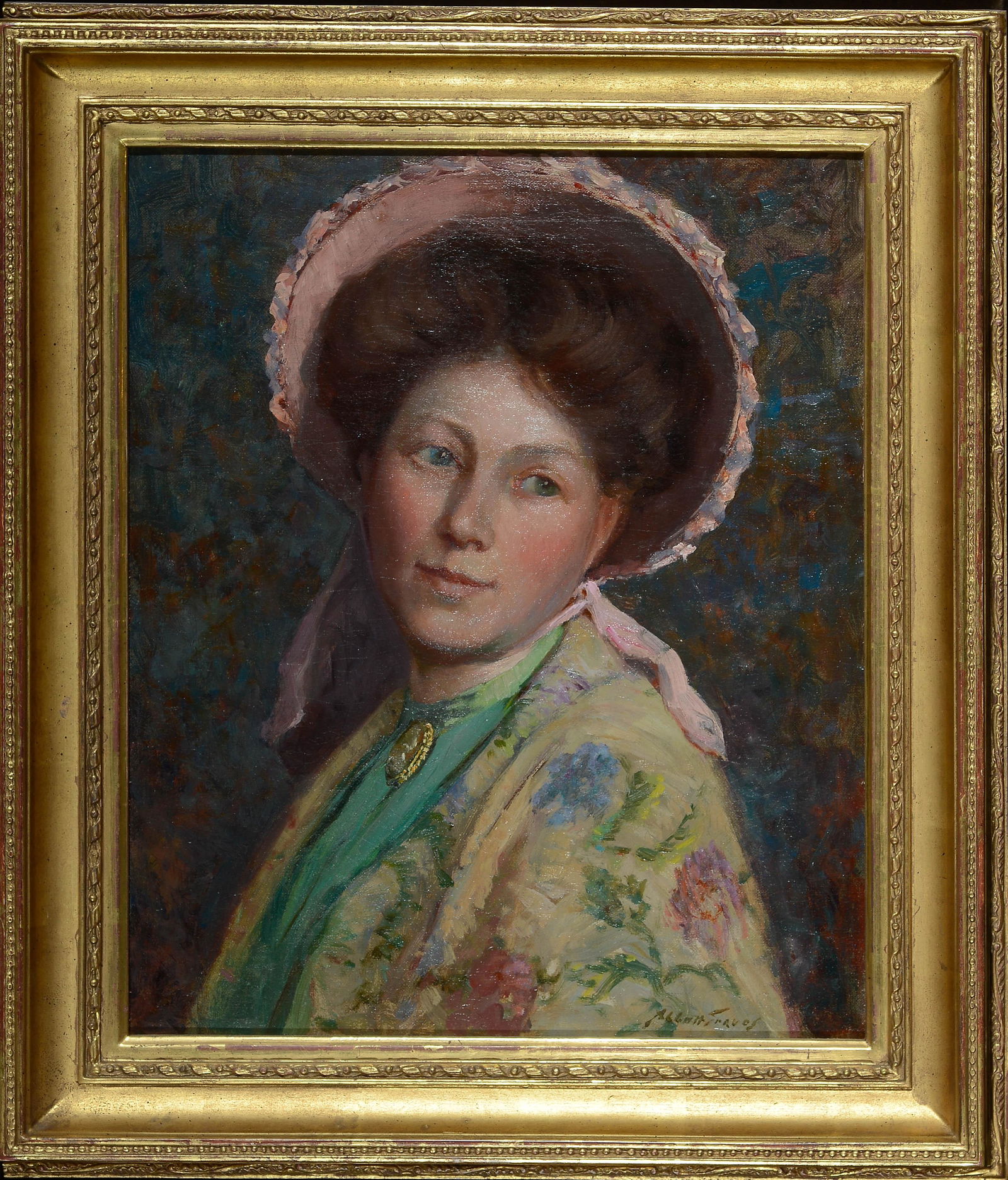 Abbott Fuller Graves Am. 1859-1936 Portrait of a Woman: Abbott Fuller Graves Am. 1859-1936 Portrait of a Woman Oil on canvas, framed Signed l.r. 18 1/2" x 15" actual, 23 1/4" x 20 1/4" framed Collection of a Private New England Institution