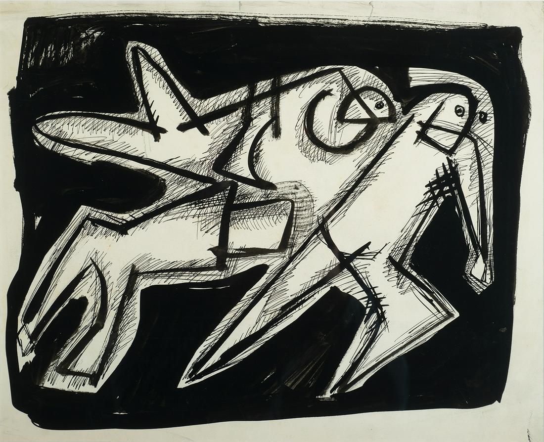 Louis Schanker, Black and white abstract figures, Ink (1 of 3)