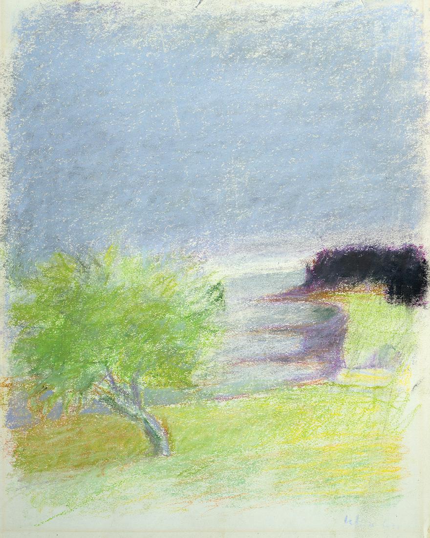 Wolf Kahn, "Vineyard Headland", Pastel on paper: Wolf Kahn (Am. 1927-2020) "Vineyard Headland" Pastel on paper, framed under glass Signed l.r., title inscribed in pencil on stretcher, inventory number ASG-WK12 (Allen Stone Gallery) inscribed on back