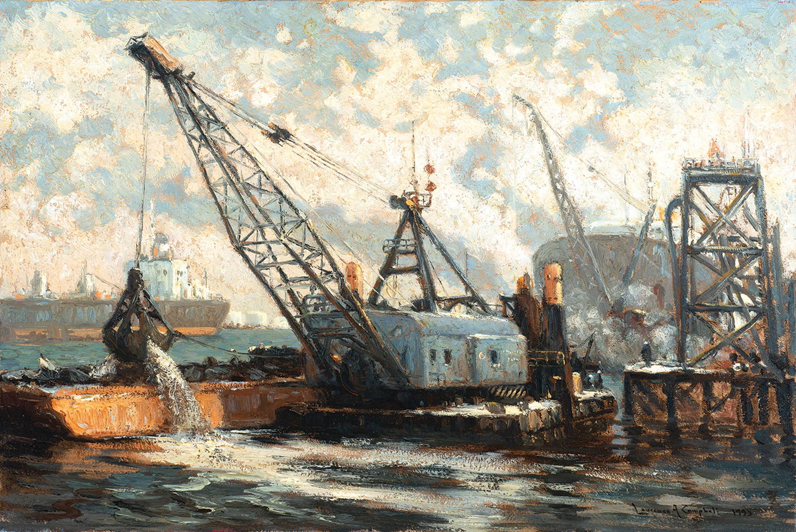 Laurence A. Campbell, "Dredge Doing Pier Works..." O/C (1 of 4)