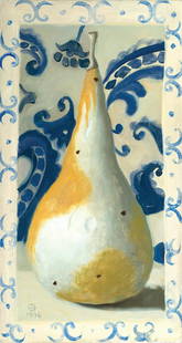 Olga Antonova, Still Life of a Pear, Oil on canvas: Olga Antonova (Am./Russian b. 1956) Still Life of a Pear, 1996 Oil on canvas, framed Monogrammed and dated l.l. 22" x 11 7/8" sight, 22 1/2" x 12 382" framed Provenance: From the Artist to private col