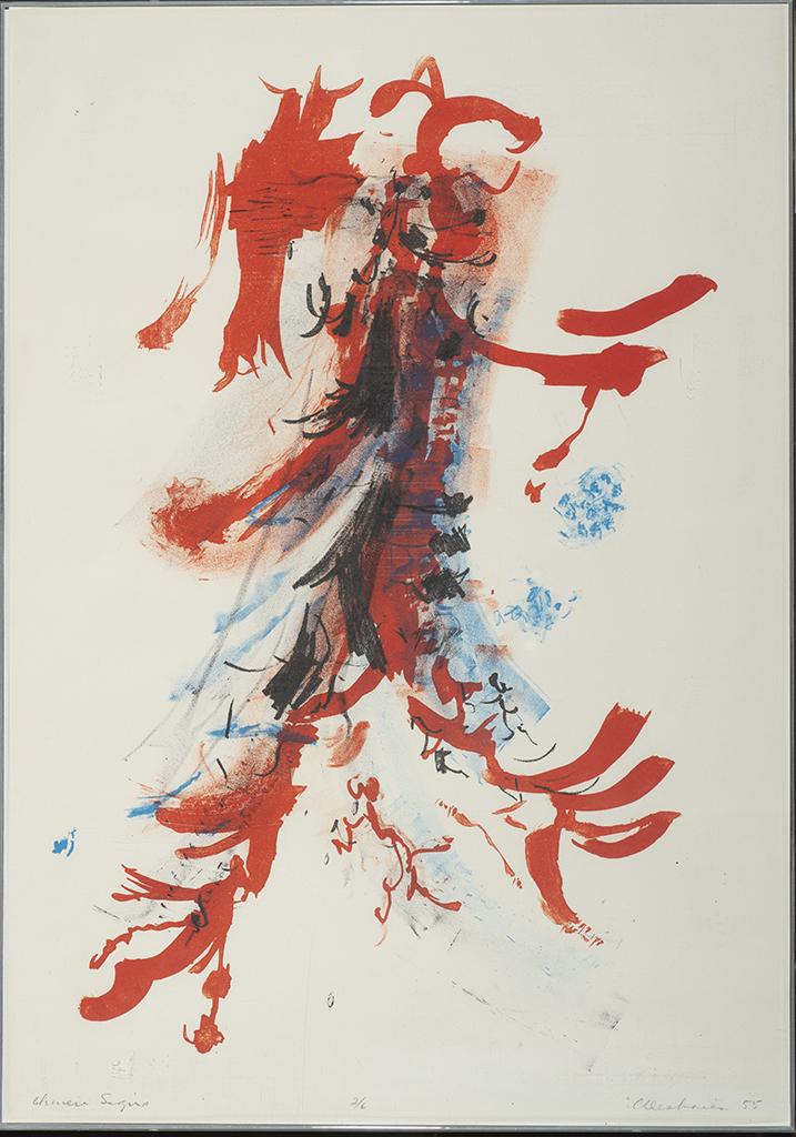 Arthur Deshaies (Am. 1920-2011), "Chinese Signs" 1955: ARTHUR DESHAIES (Am. 1920-2011) "Chinese Signs" 1955 Lithograph, framed under acrylic 21" x 14 7/8" sight, 21 1/4" x 15 1/4" framed Signed and dated l.r., numbered "2/6" l.c., titled l.l., artist's na