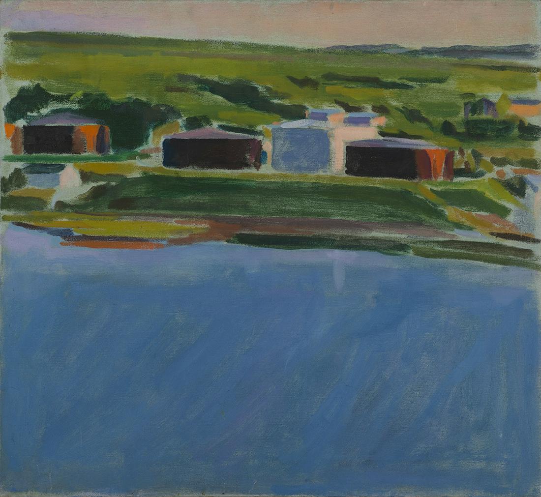 Margot Trout (Am. b. 1937), Two Views of the Shore...: MARGOT TROUT (Am. b. 1937) Two Views of the Shore, 1983 1-2] Oil on canvas, framed 1-2] 20" x 22" actual, 20 5/8" x 22 11/16" framed 1-2] Signed and dated on verso Private Collection Portland, Maine