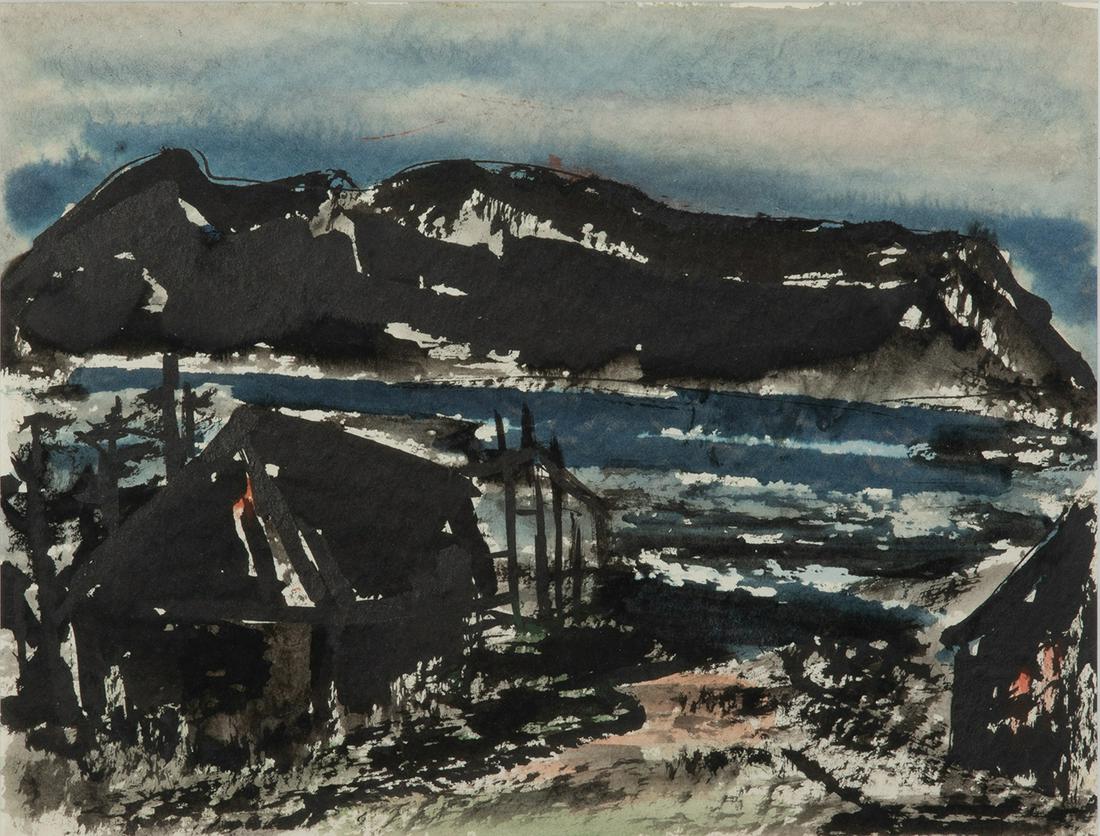 Jean Liberte (It./Am. 1896-1965), View from the Shore: JEAN LIBERTE (It./Am. 1896-1965) View from the Shore Watercolor on paper, framed under glass 8 7/8" x 11 1/2" sight, 16 3/4" x 19 1/2" framed Private Collection Massachusetts