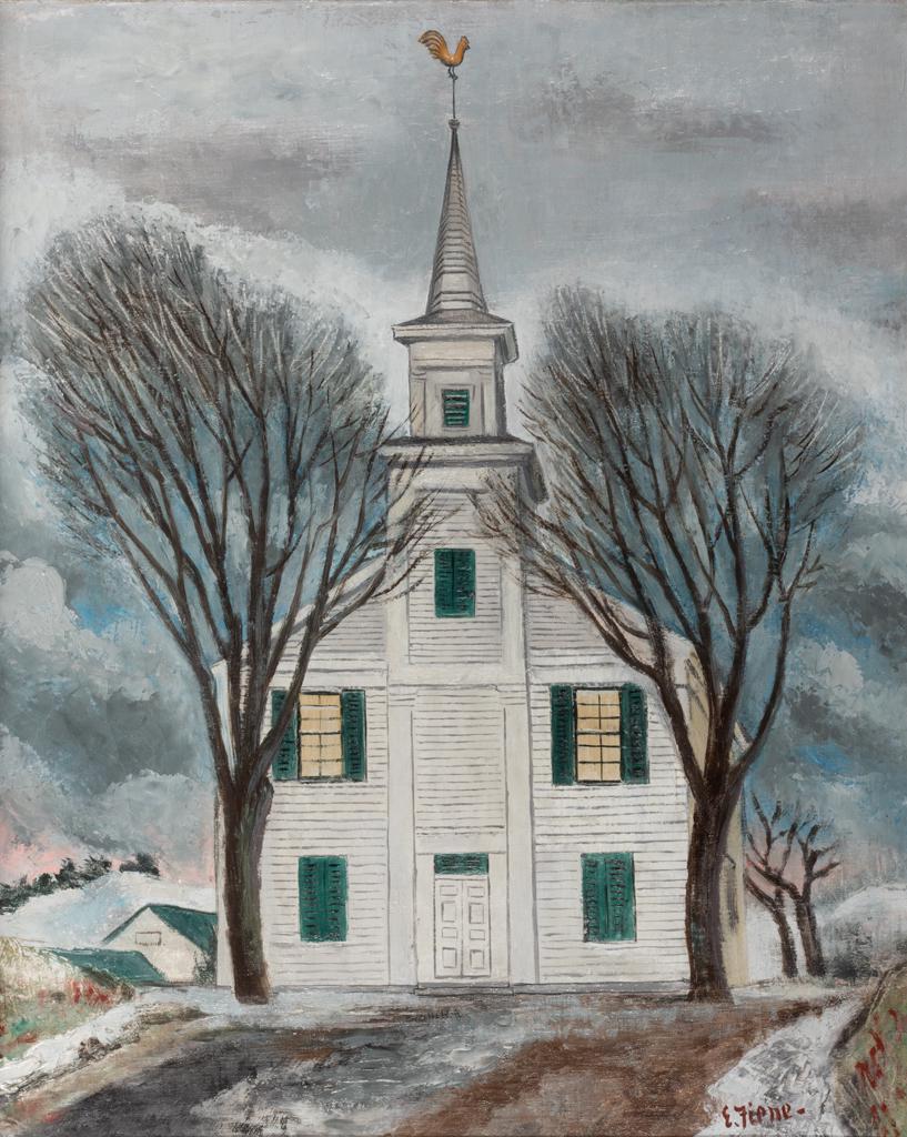 Ernest Fiene, Newtown Meeting House, Connecticut, Oil (1 of 5)