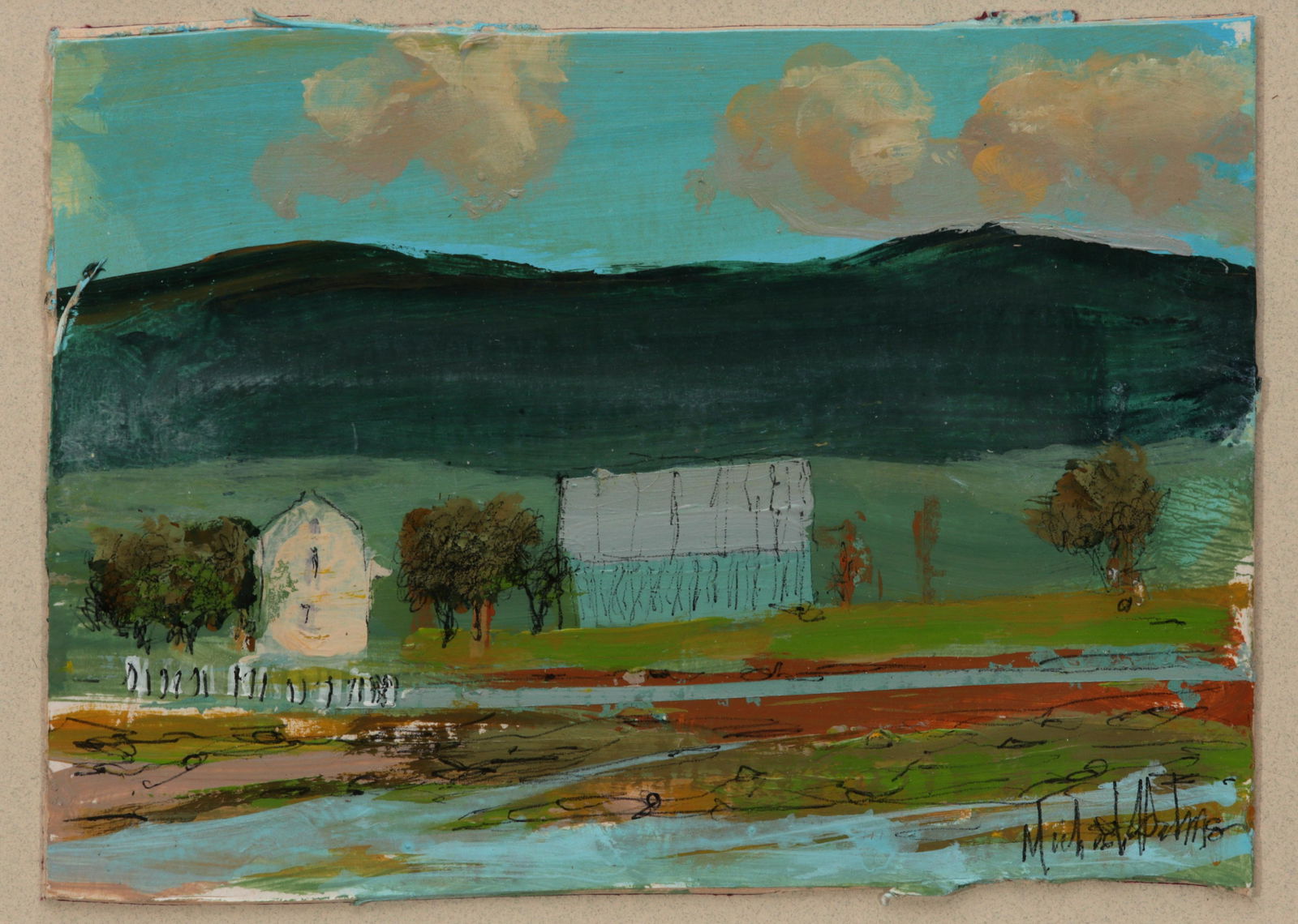 Michael Palmer, Am. b. 1942, Houses and Mountain (1 of 4)