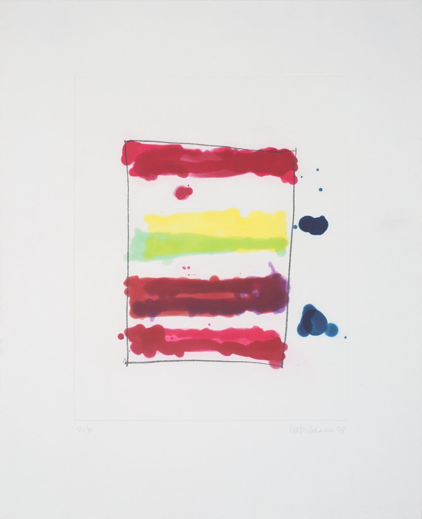 Mary Heilmann, Am. b. 1940, "Garden Study" 1998,: Mary Heilmann (Am. b. 1940) "Garden Study" 1998 Aquatint and etching on paper, framed under glass Signed and dated l.r., numbered "26/30" l.l., titled verso 21" x 17" actual, 25 3/8" x 21 1/4" framed