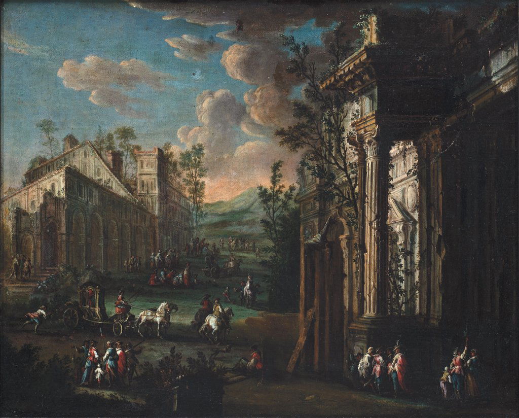 Circle of Pietro Capelli, Capriccio with Figures, Oil (1 of 3)