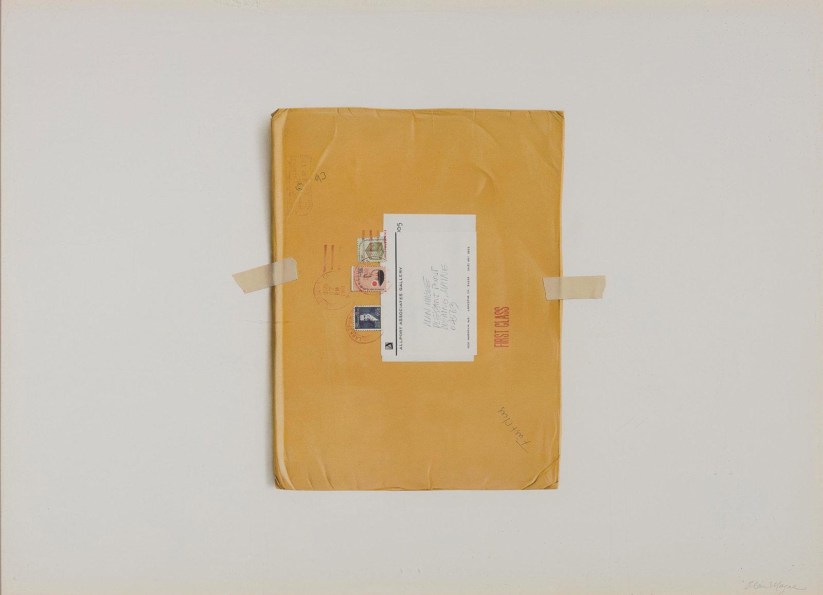 Alan Magee, Am. b. 1947, "Envelope" 1981, Watercolor and pencil on paper, framed under glass: Alan Magee (Am. b. 1947) "Envelope" 1981 Watercolor and pencil on paper, framed under glass Signed l.r., signed, titled and dated verso, Allport Associates Gallery label verso 21 1/4" x 29 1/4" actual