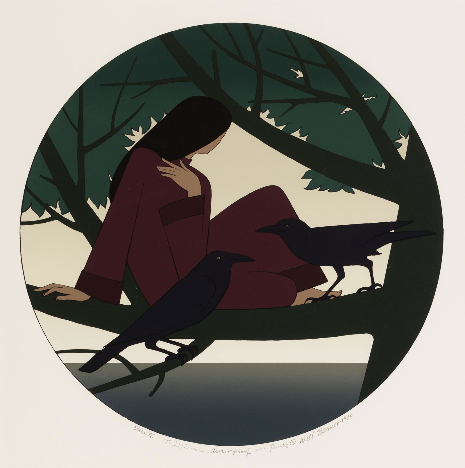 Will Barnet, Am. 1911-2012, "Circe II" 1980, Serigraph, framed.: Will Barnet (Am. 1911-2012) "Circe II" 1980 Serigraph, framed under acrylic Signed and dated l.r., titled l.l., "To Lillian, Artist Proof, with Thanks" inscribed l.c. 19 13/16" x 19 13/16" sight, 32 1