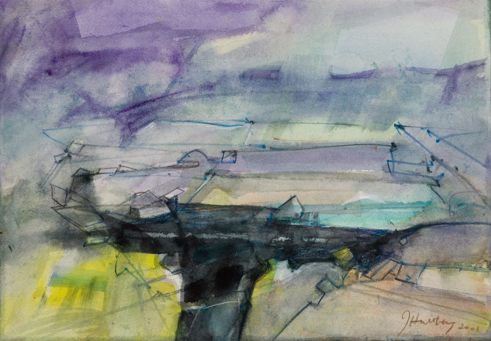 John Hultberg, Am. 1922-2005, "Storm Over Meadow" 2001, Watercolor on paper, framed. (1 of 5)