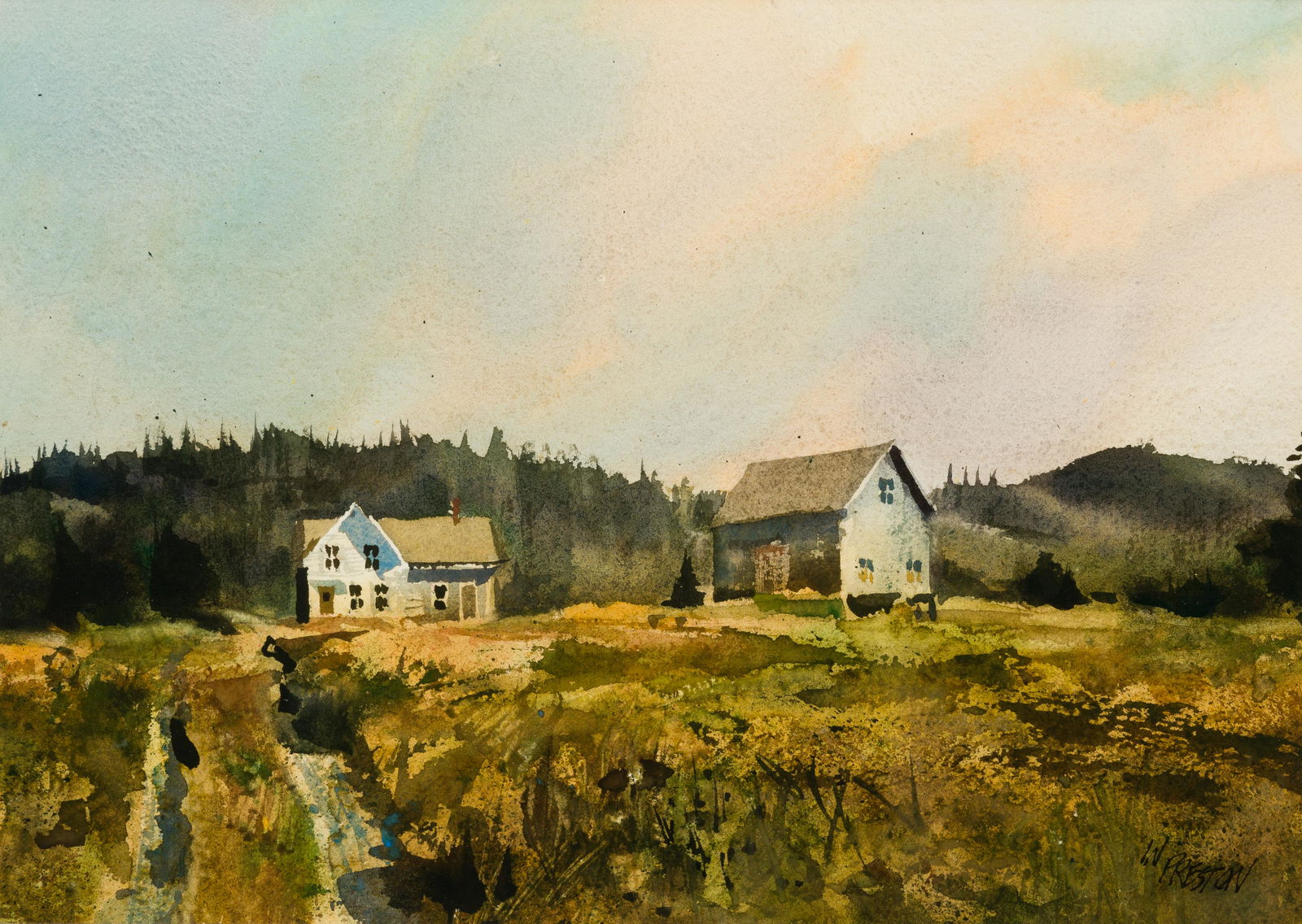 William E. Preston, Am. 1930-2015, Houses on a Hill, Watercolor on paper, framed. (1 of 4)