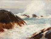 Sears Gallagher, Am. 1869-1955, "Heavy Sea, Monhegan", Oil on canvas, framed.