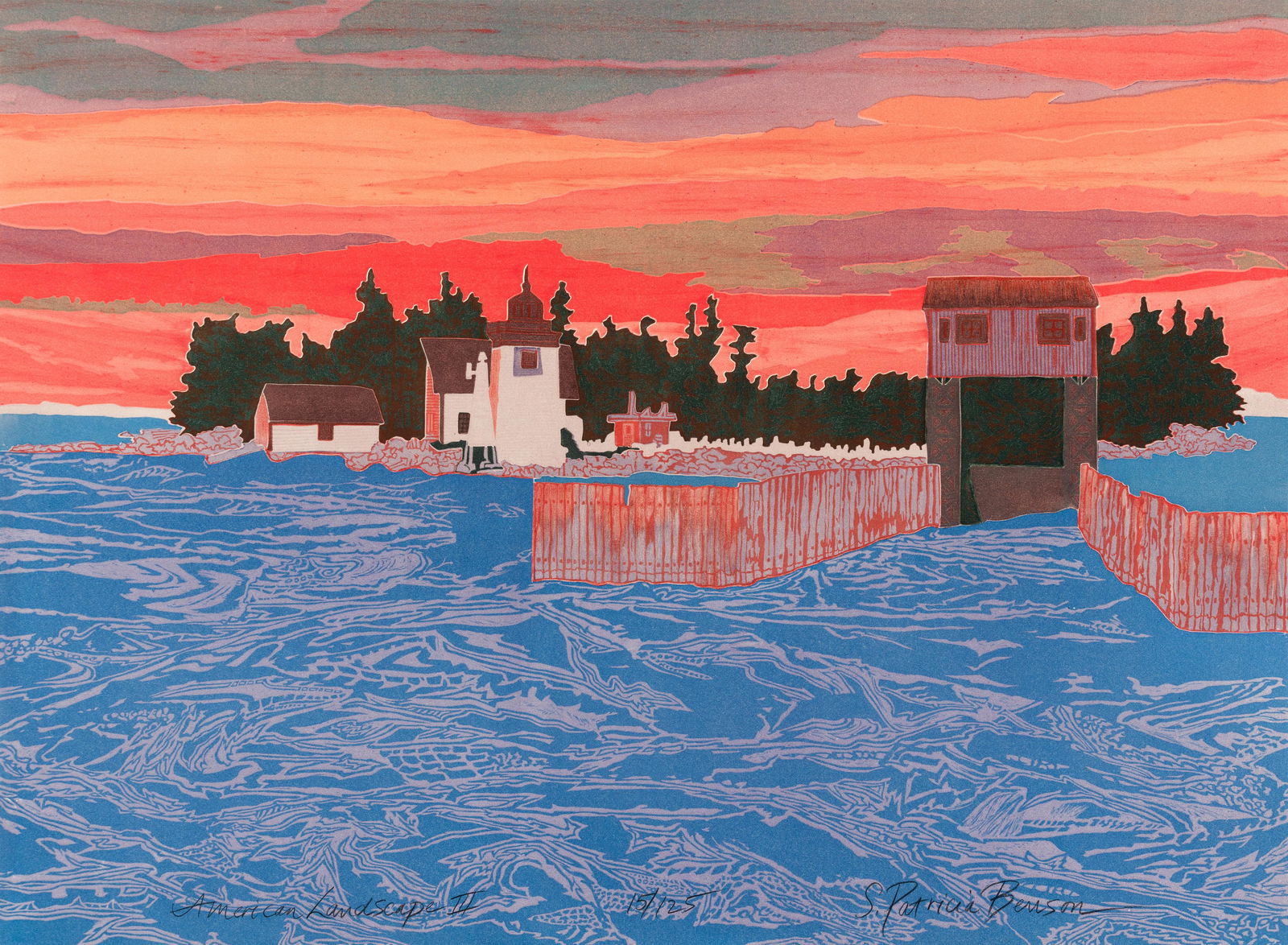 S. Patricia Benson, Am. b. 1941, "American Landscape III", Embossed print, framed. (1 of 6)