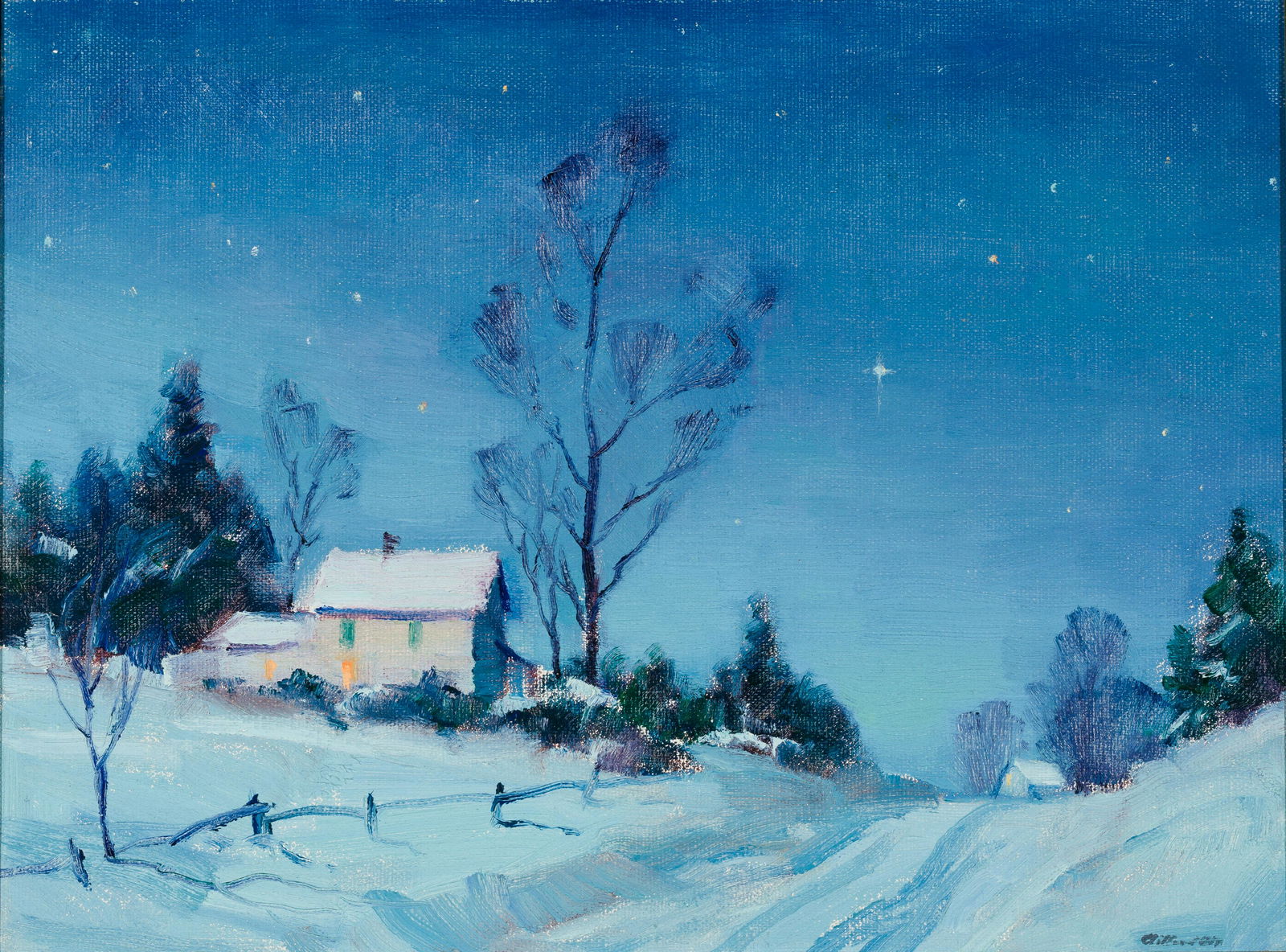 Clifford Ulp, Am. 1885-1958, Winter Night, Oil on board, framed. (1 of 4)
