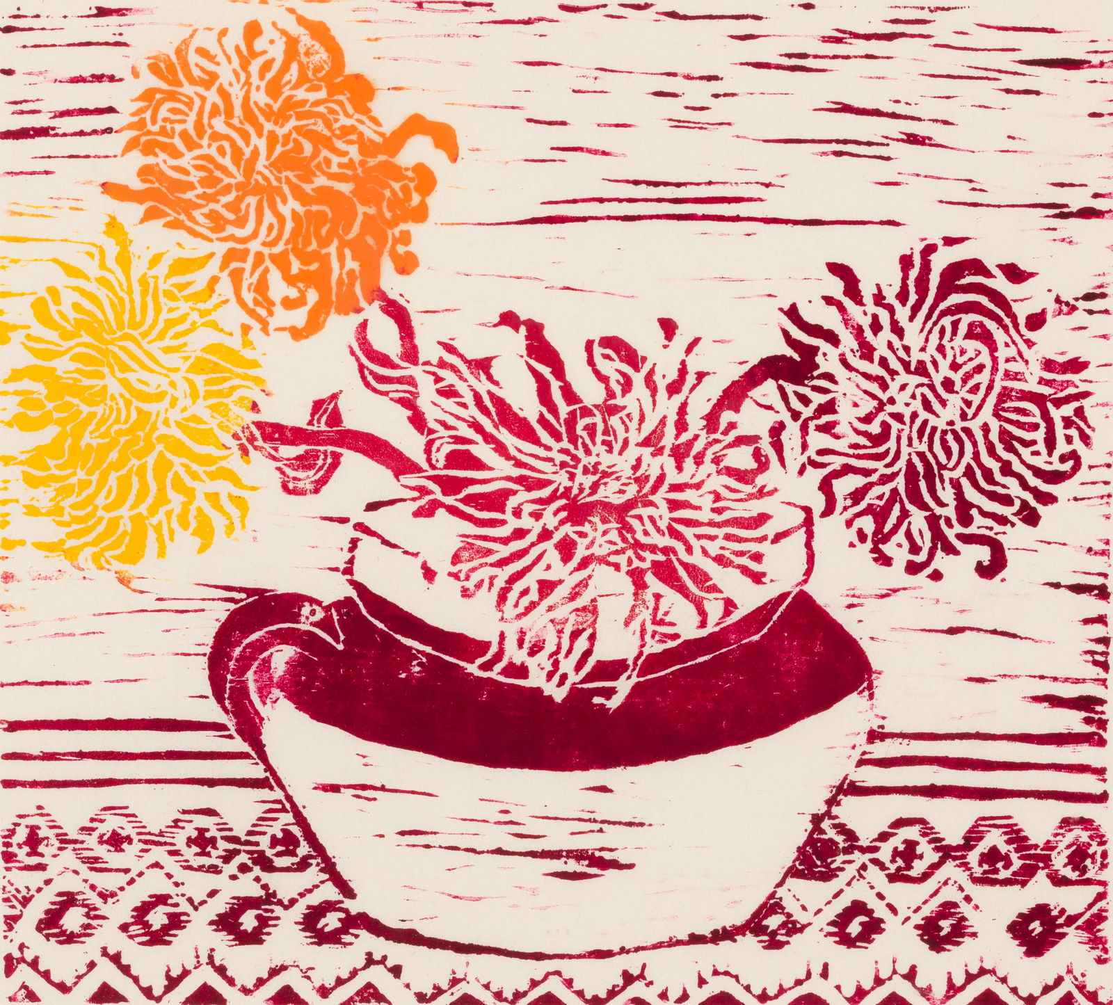 Estelle Tambak, Am. 1913-2002, "Spider Mums", Woodblock print on paper, framed. (1 of 6)