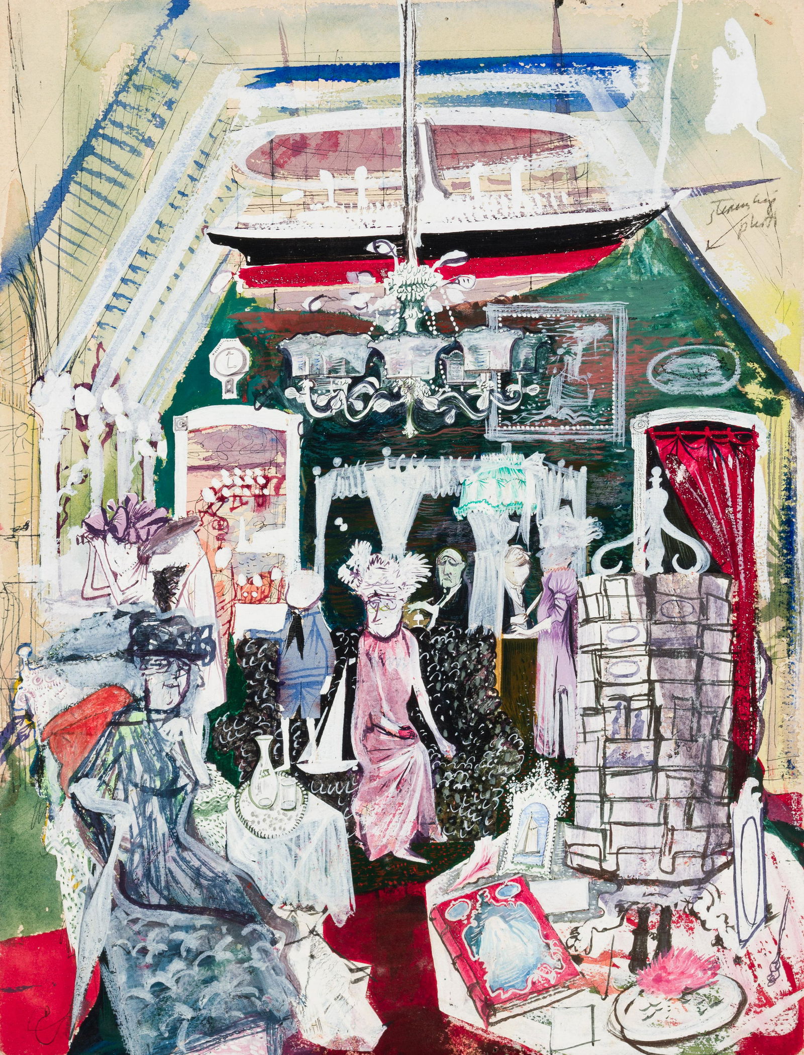 Charles E. Buckley, Am. 1919-2011, Whimsical Scene, Watercolor and gouache on paper, unframed. (1 of 4)