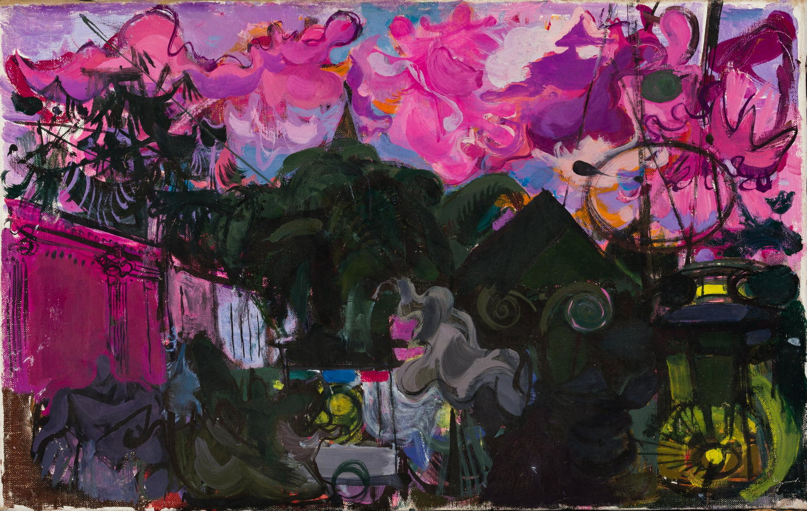 Charles E. Buckley, Am. 1919-2011, Pink Sky, Oil on canvas, unframed.: Charles E. Buckley (Am. 1919-2011) Pink Sky Oil on canvas, unframed 14" x 22 1/4" actual Provenance: Private Collection Exeter, New Hampshire