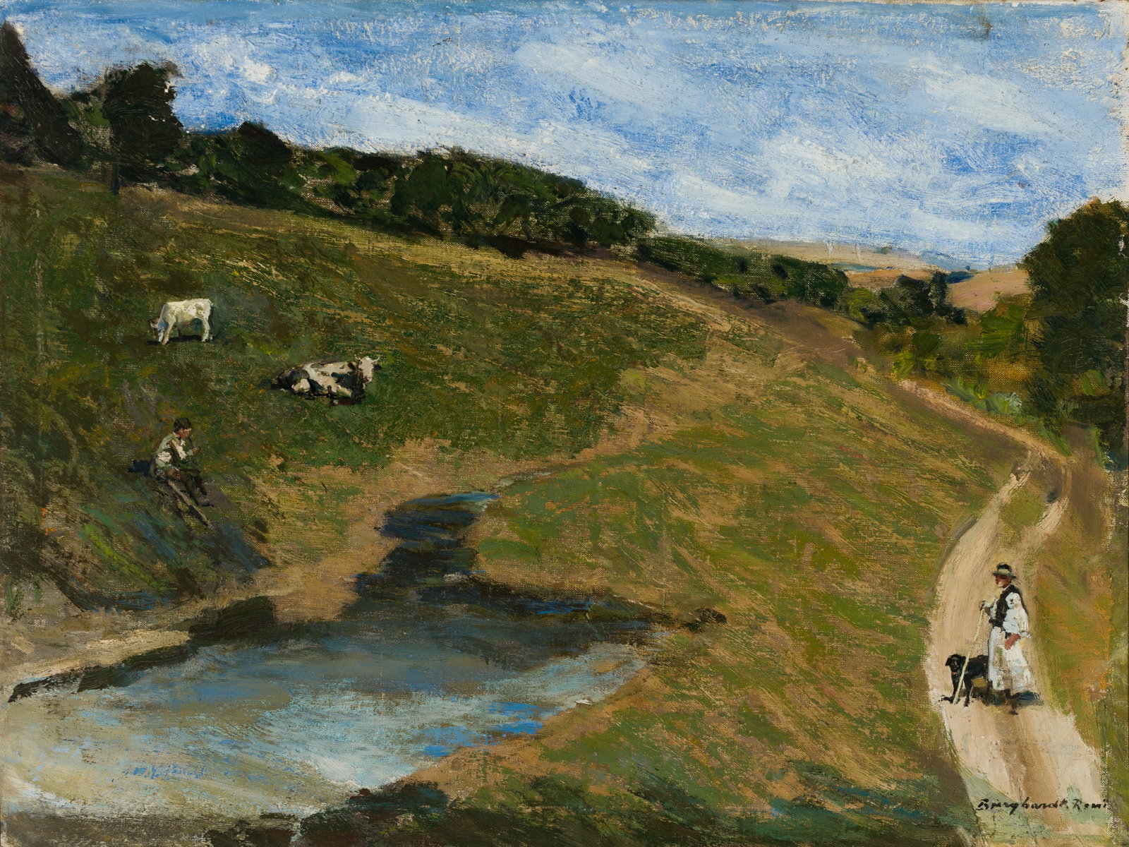Rezso Zsombolya Burghardt, Hungarian 1884-1963, Shepherd, Oil on canvas, framed.: Rezso Zsombolya Burghardt (Hungarian 1884-1963) Shepherd Oil on canvas, framed Signed l.r. 23 3/8" x 31 1/2" actual, 28 3/4" x 36 1/2" framed Provenance Private Collection California