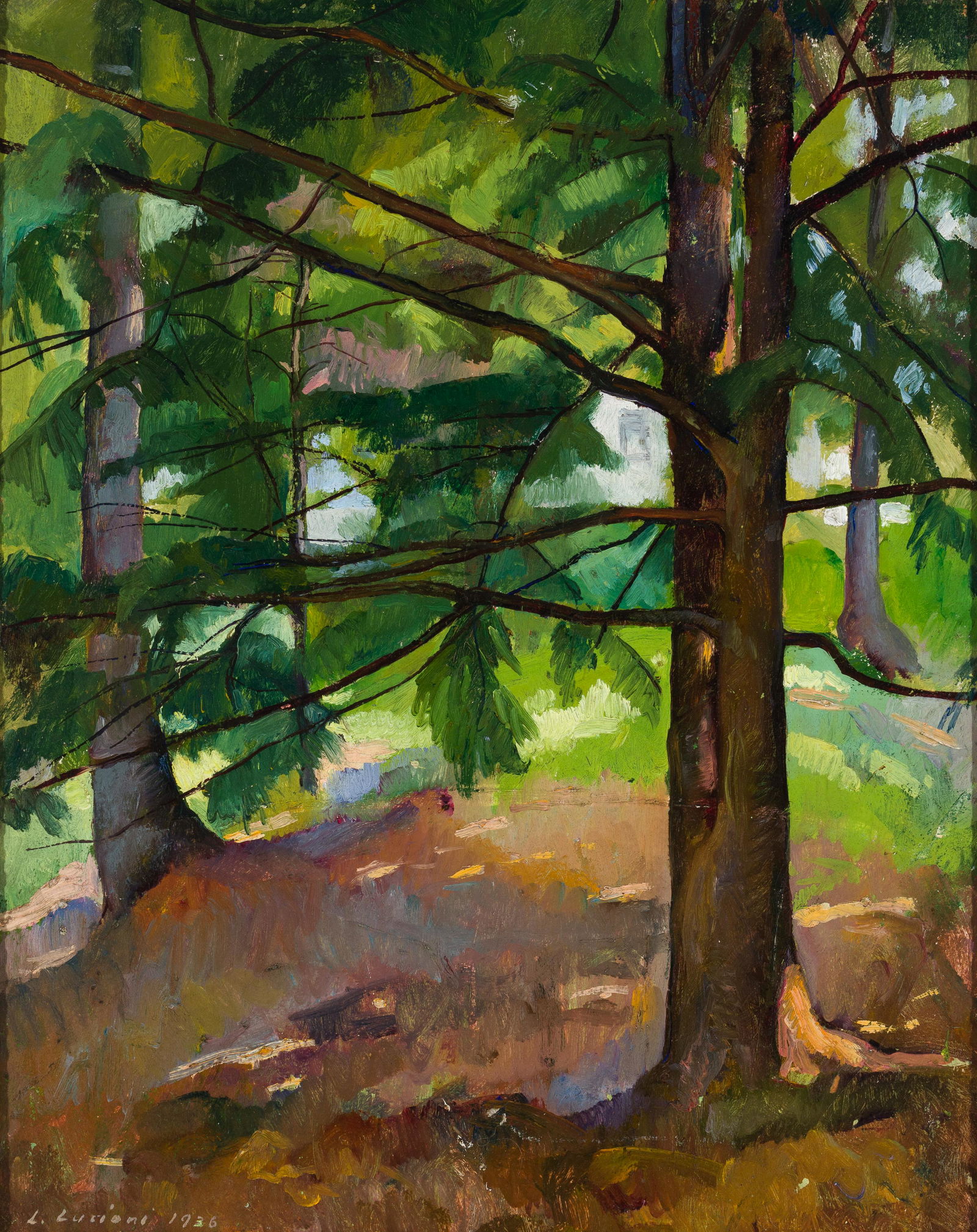 Luigi Lucioni (It. 1900-1988), Pines and Birches, 1936, Oil on board, framed (1 of 6)