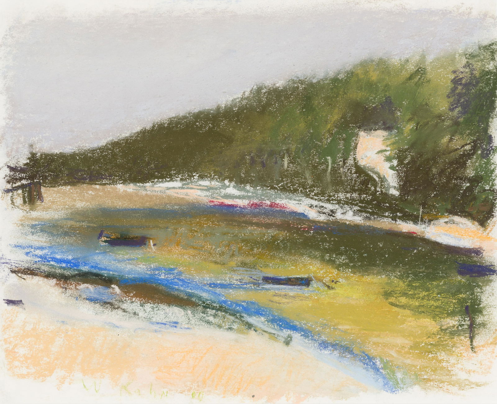 Wolf Kahn (Am. 1927-2020), Maine Seacoast (Cindy's Cove), 2000, Oil pastel on paper, framed under: Wolf Kahn (Am. 1927-2020) Maine Seacoast (Cindy's Cove), 2000 Oil pastel on paper, framed under glass Signed and dated l.l. 10 3/4" x 13 7/16" sight, 17 7/16" x 20 1/2" framed Provenance: Private Coll