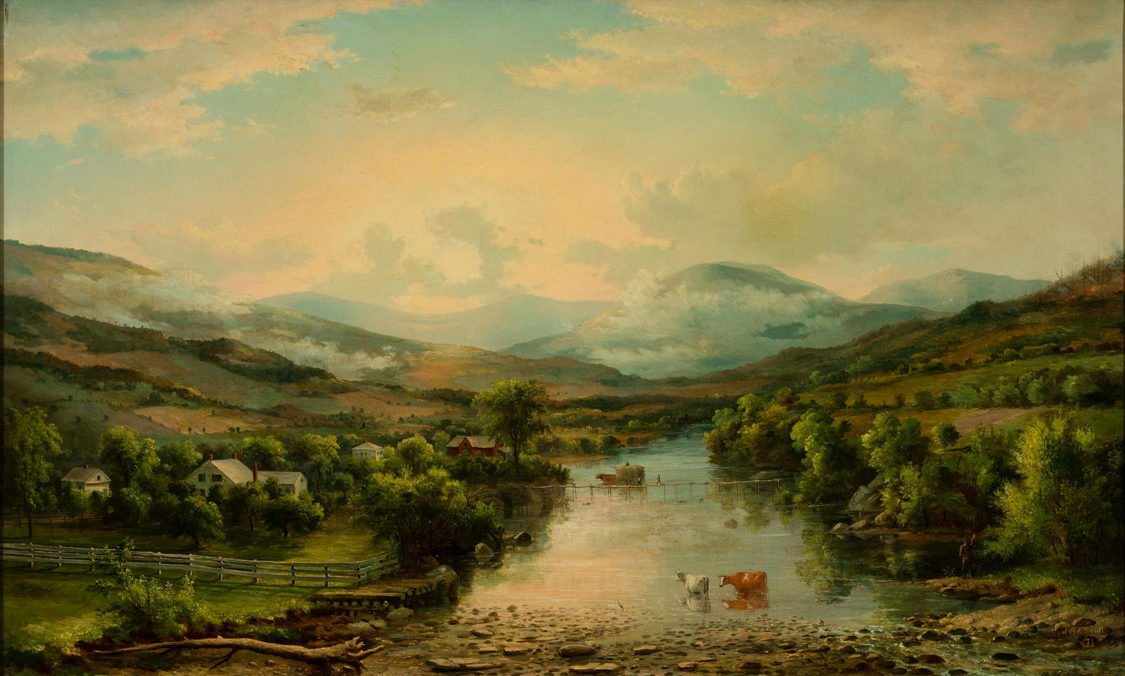 John White Allen Scott (Am. 1815-1907), Ashland New Hampshire, 1871, Oil on canvas, framed: John White Allen Scott (Am. 1815-1907) Ashland New Hampshire, 1871 Oil on canvas, framed Signed and dated l.r., Goodspeed's Book Shop, Inc. exhibition label verso 22 1/8" x 36" actual, 29 1/8" x 43 3/