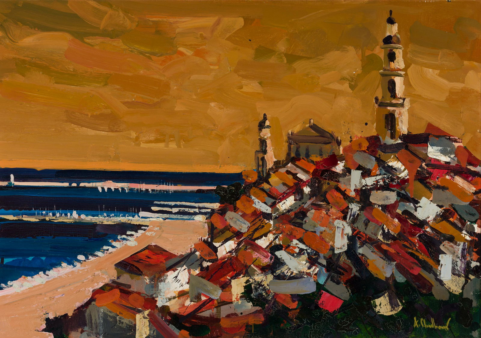Alfred Chadbourn (Am. 19211998), "View of Menton" France, 1977, Oil on